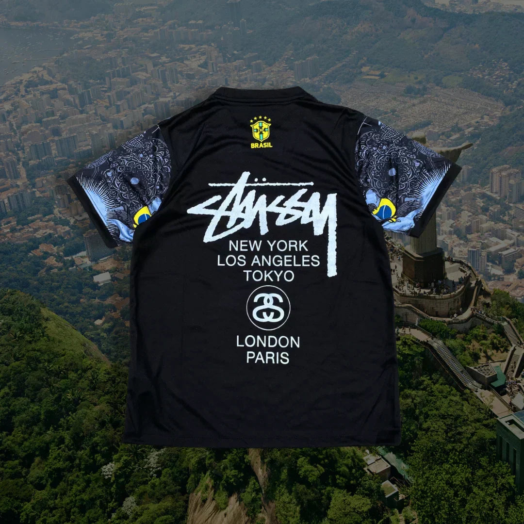2024 Stussy Brazil Shirt Black - Jesus Christ The Redeemer