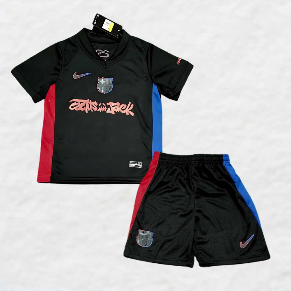 2024/25 Barcelona x Travis Scoot Børne Fodbold Sæt Specialudgave Udebane