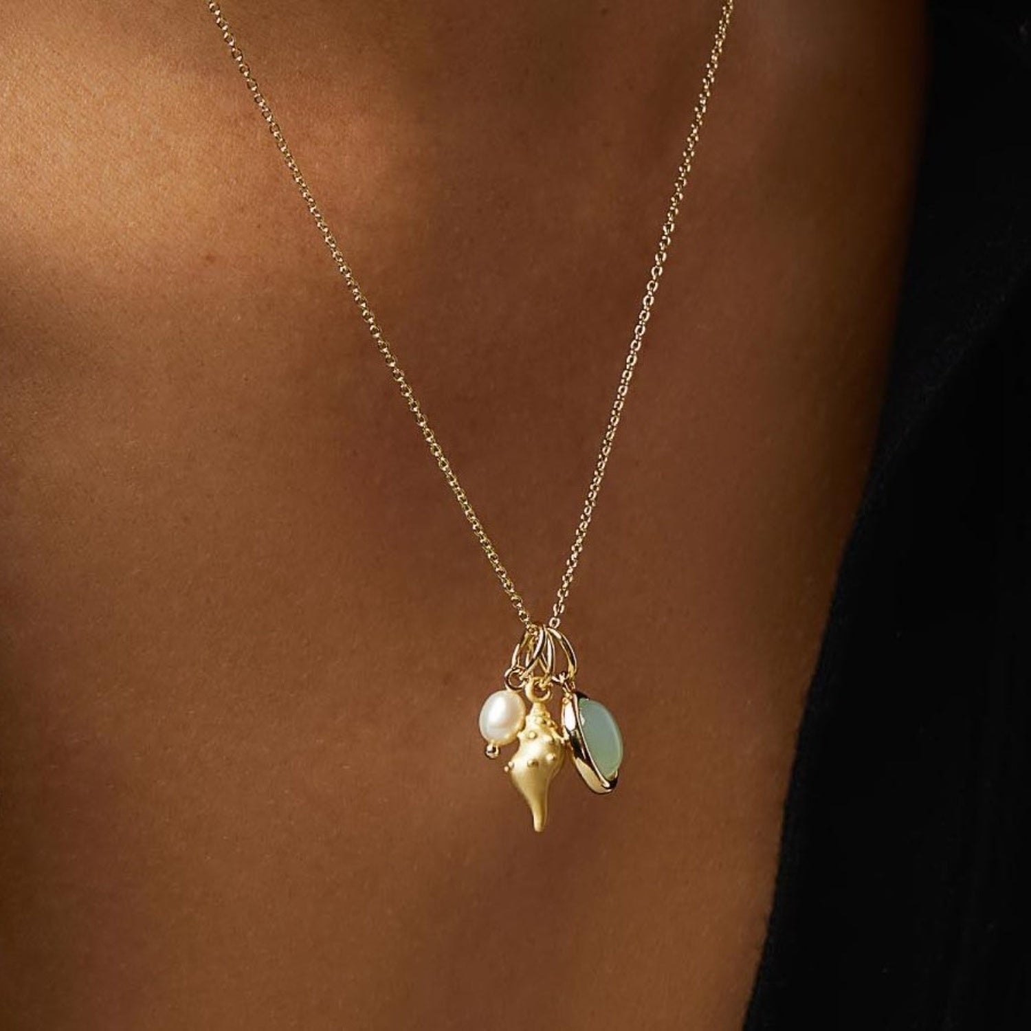 Gold Crystal Conch Pendant