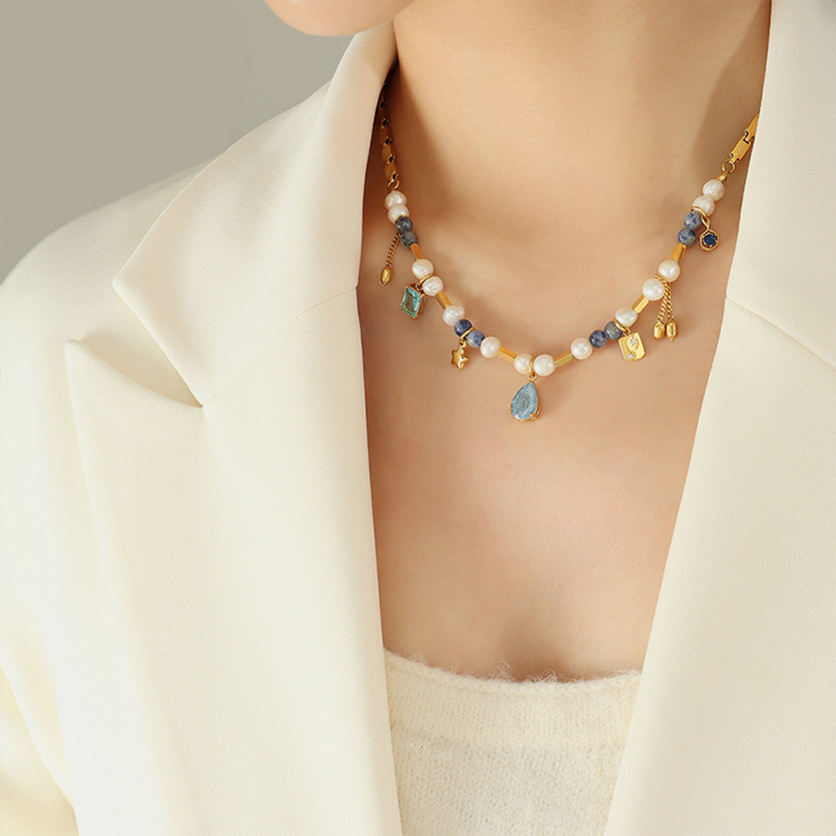 Gold Beaded Charm Necklace