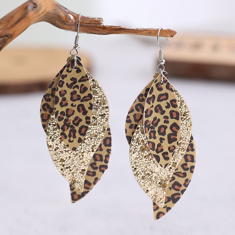 Leopard Print Leaf Earrings