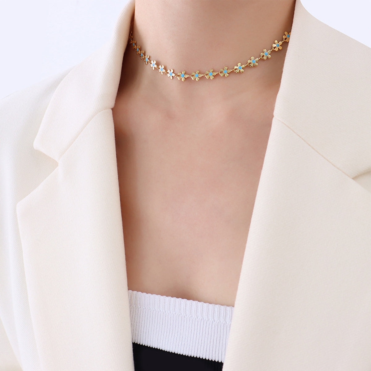 Metallic Floral Drop Necklace