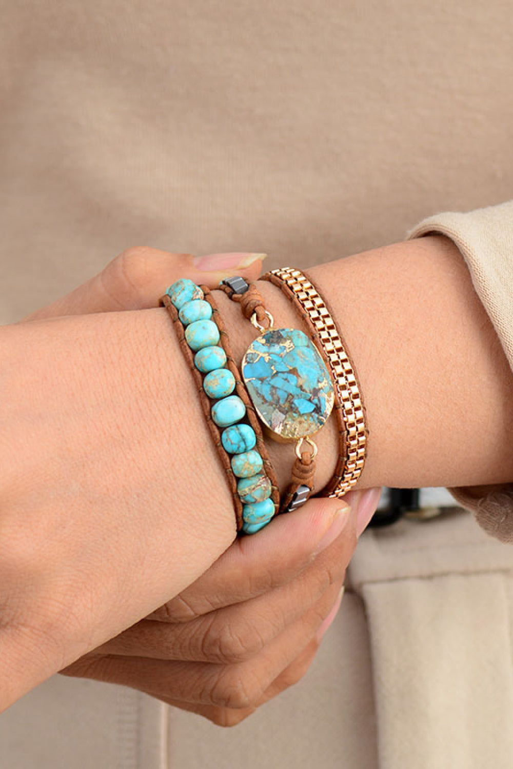 Pulsera de piedra de cobre hecha a mano