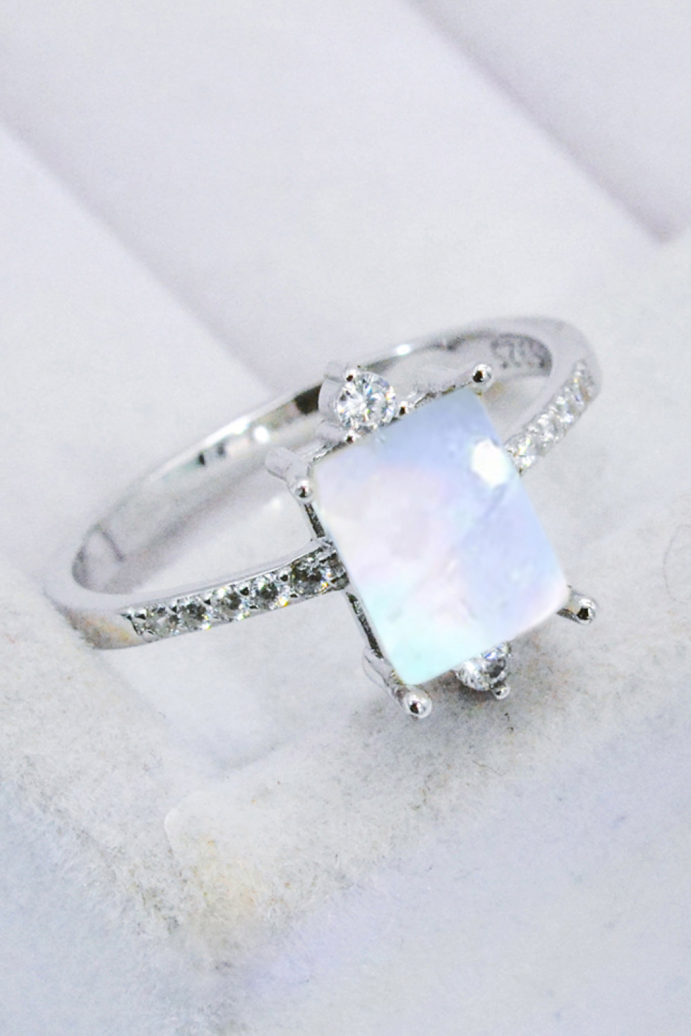 Square Moonstone Silver Ring (Platinum)