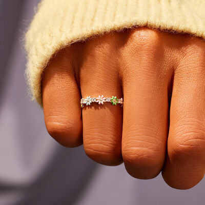 Blumen Zirkon Silber Ring