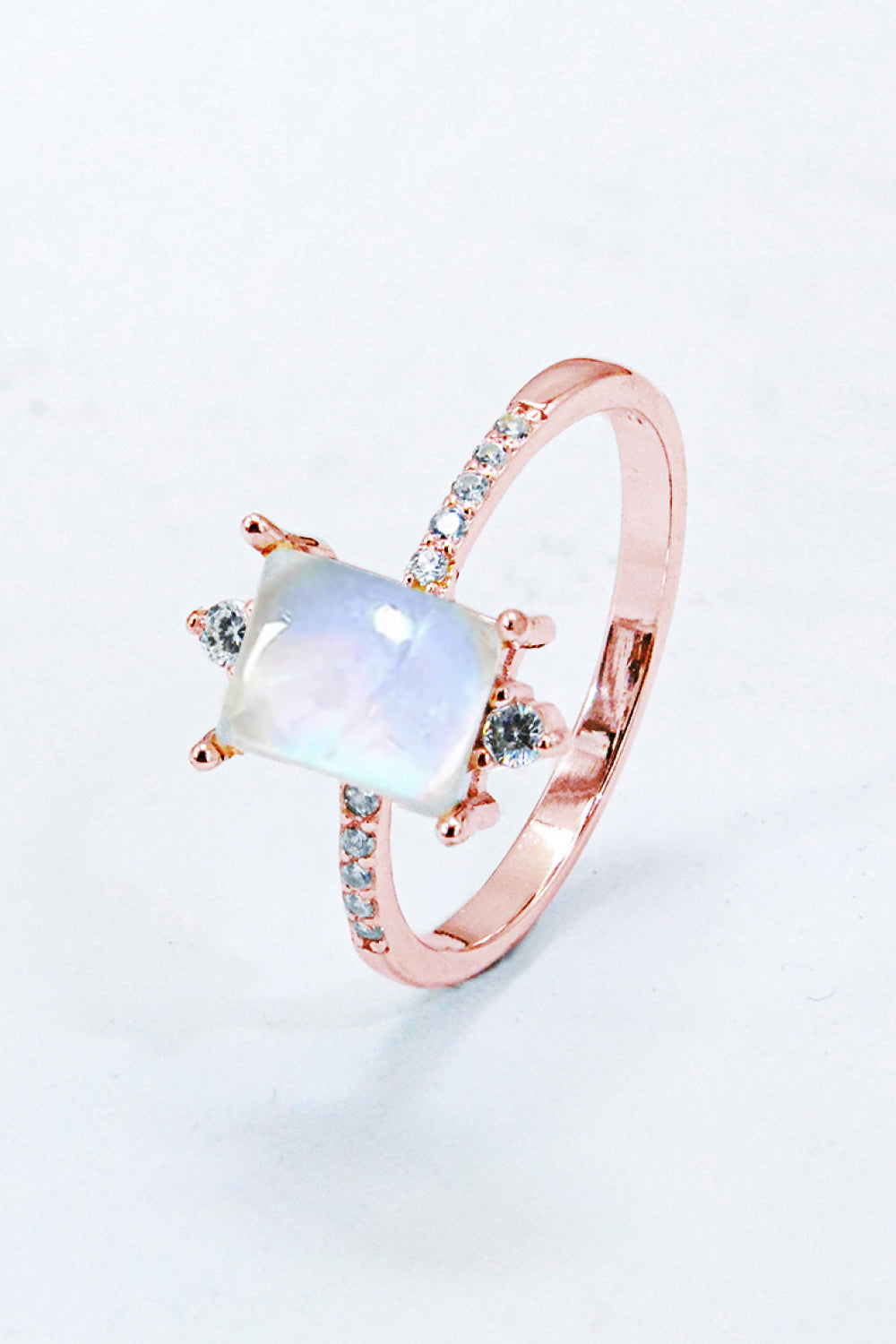 Square Moonstone Silver Ring (Platinum)
