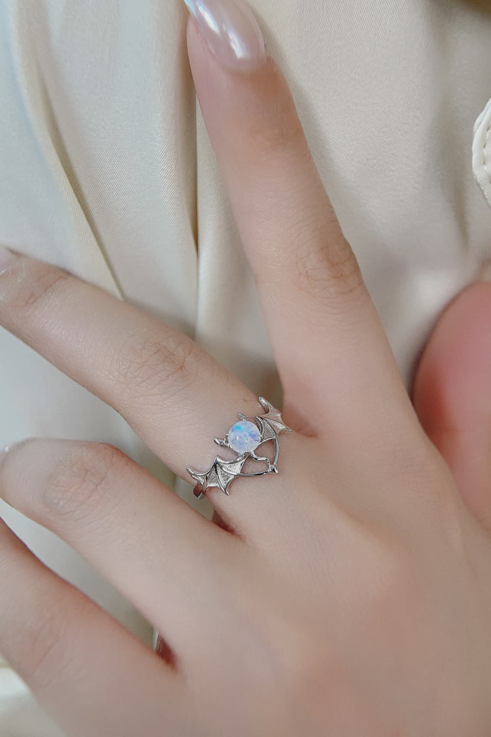 Moonstone Bat Silver Ring
